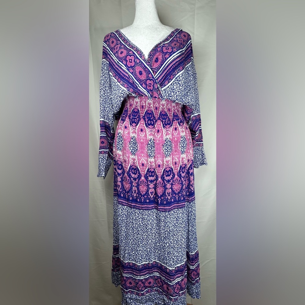 Free People She’s A Lady Boho Midi Maxi Dress Medium Purple Patchwork